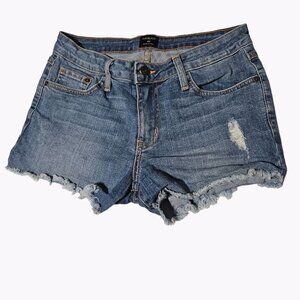 Just Black Jean Shorts Womens Size 26 Low Rise Medium Wash Distressed Denim